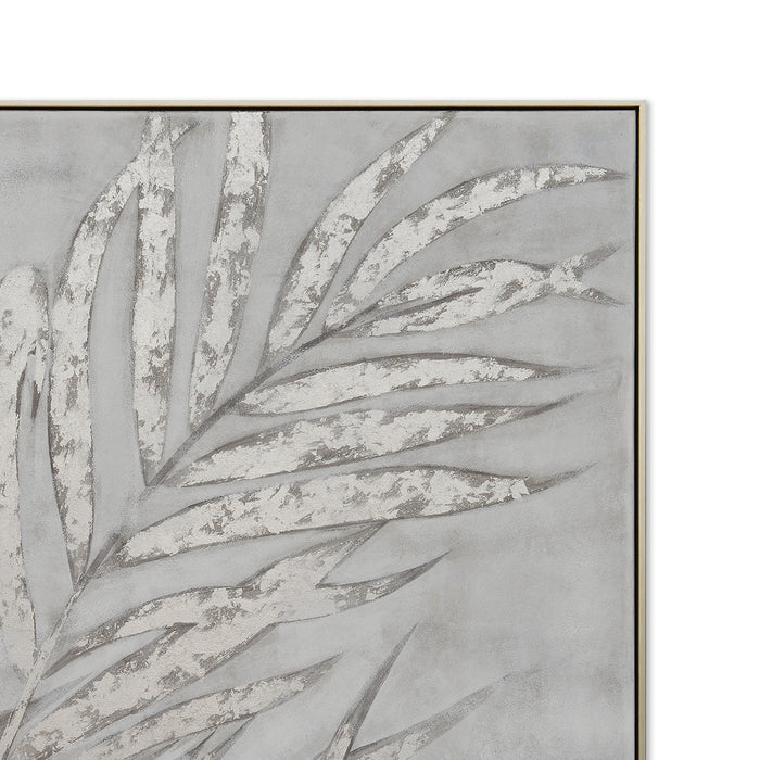 Silver Leaves Hand-Painted Canvas Artwork Oil Painting 40 x 40 - Framed - Art - - Greathouse
