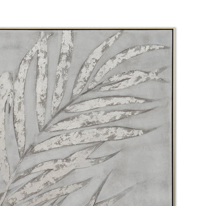 Silver Leaves Hand-Painted Canvas Artwork Oil Painting 40 x 40 - Framed - Art - - Greathouse