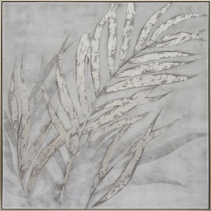 Silver Leaves Hand-Painted Canvas Artwork Oil Painting 40 x 40 - Framed - Art - - Greathouse
