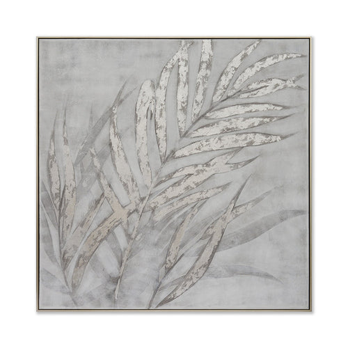 Silver Leaves Hand-Painted Canvas Artwork Oil Painting 50 x 50 - Framed - Art - - Greathouse