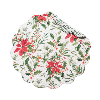 Silvia Poinsettia Table Linens table linens displayed as a coordinated tabletop setting.
