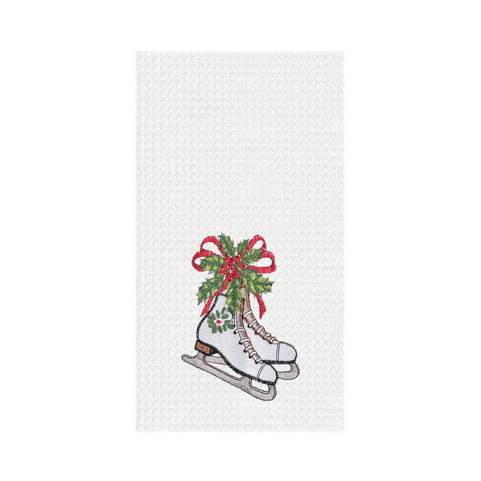 A Skates and Holly Waffle Weave Kitchen Towel.