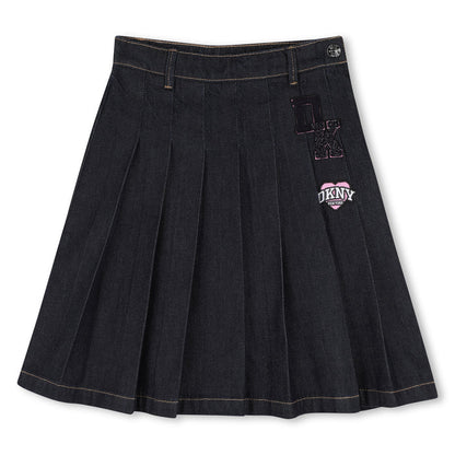 skirt denim pleated with logo patch - denim blue-z38