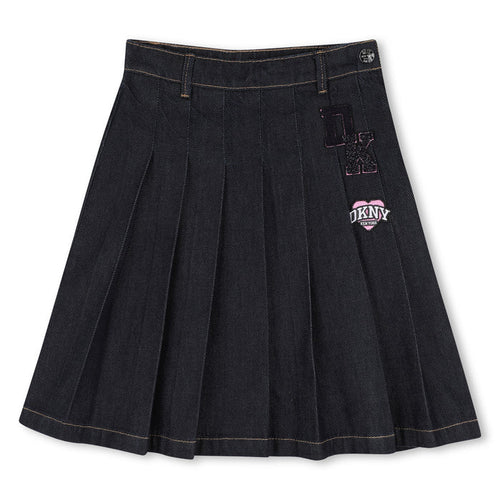 skirt denim pleated with logo patch - denim blue-z38