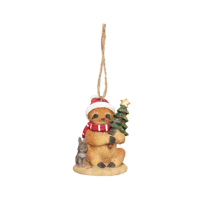 A Sloth with Christmas Tree Ornament.