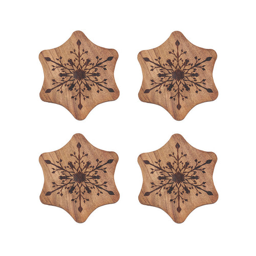 A Snowflake Acacia Wood Coasters, Set of 4.
