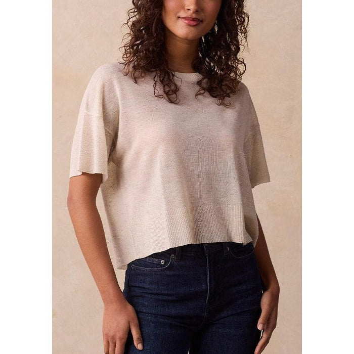Summer Linen-Blend Tee in Cream