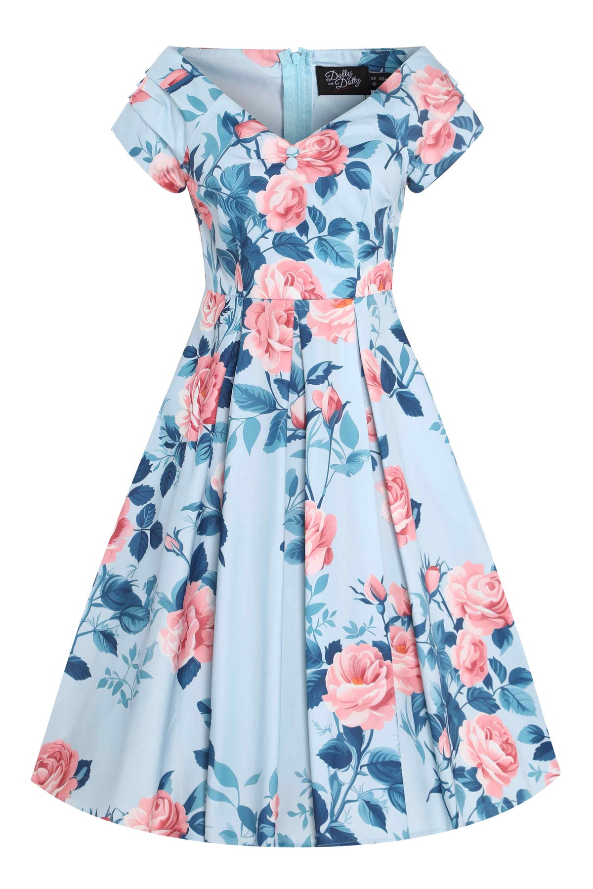 Lily Summer Rose Off Shoulder Dress In Light Blue