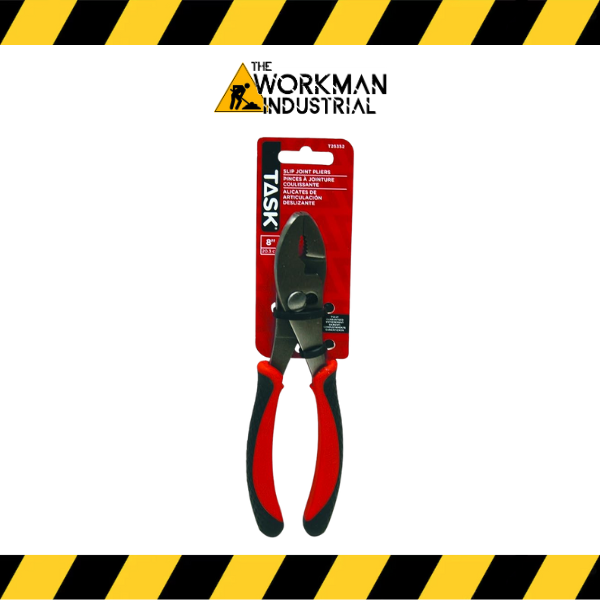 Task Tools 8-inch slip joint pliers with red and black comfort grips.