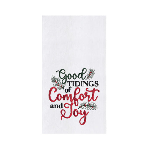 A Tidings of Comfort & Joy Flour Sack Kitchen Towel.