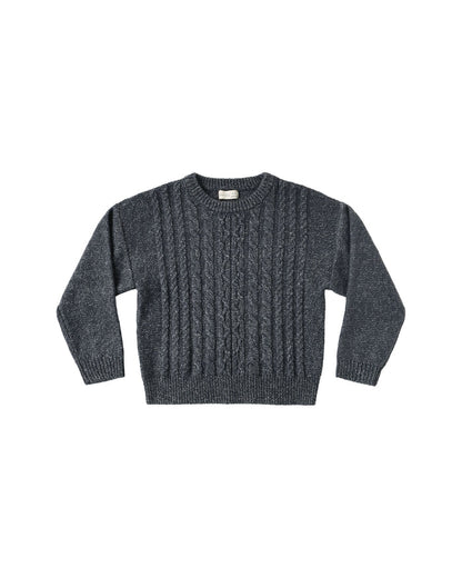 top l/s heathered cable knit sweater - midnight