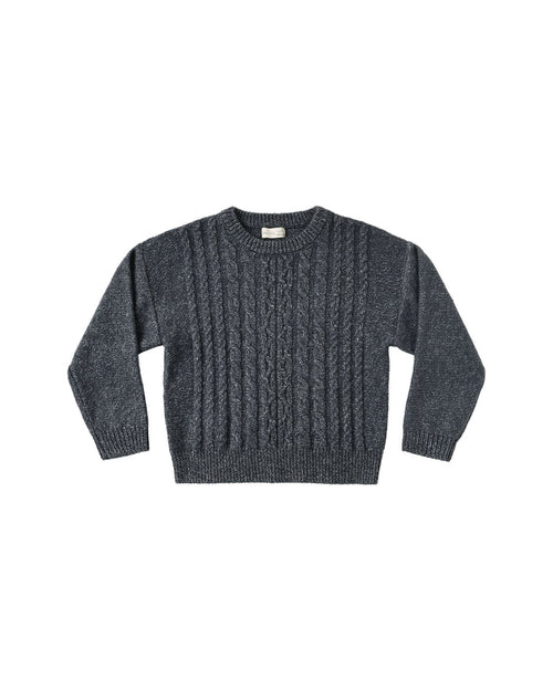 top l/s heathered cable knit sweater - midnight