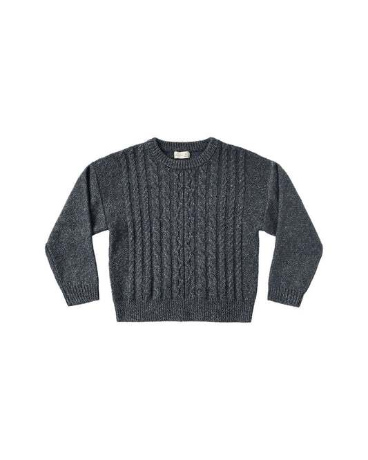 top l/s heathered cable knit sweater - midnight