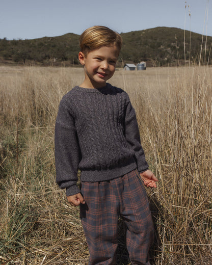 top l/s heathered cable knit sweater - midnight