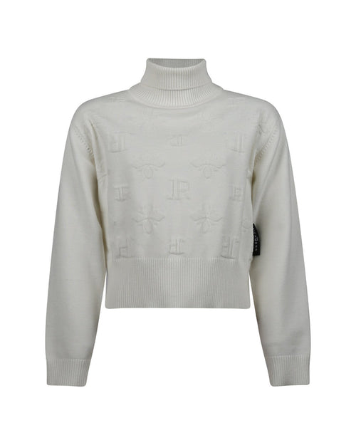 top l/s logo print turtleneck sweater - off white
