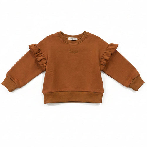 top l/s ruffle sleeve sweatshirt - luggage