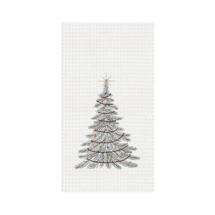 A Traditional Christmas Tree Waffle Weave Kitchen Towel.