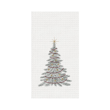 A Traditional Christmas Tree Waffle Weave Kitchen Towel.