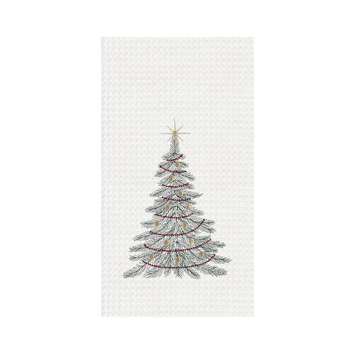 A Traditional Christmas Tree Waffle Weave Kitchen Towel.