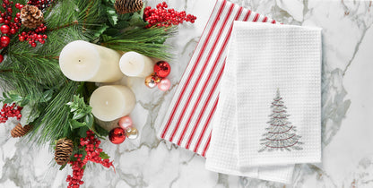 A Traditional Christmas Tree Waffle Weave Kitchen Towel.