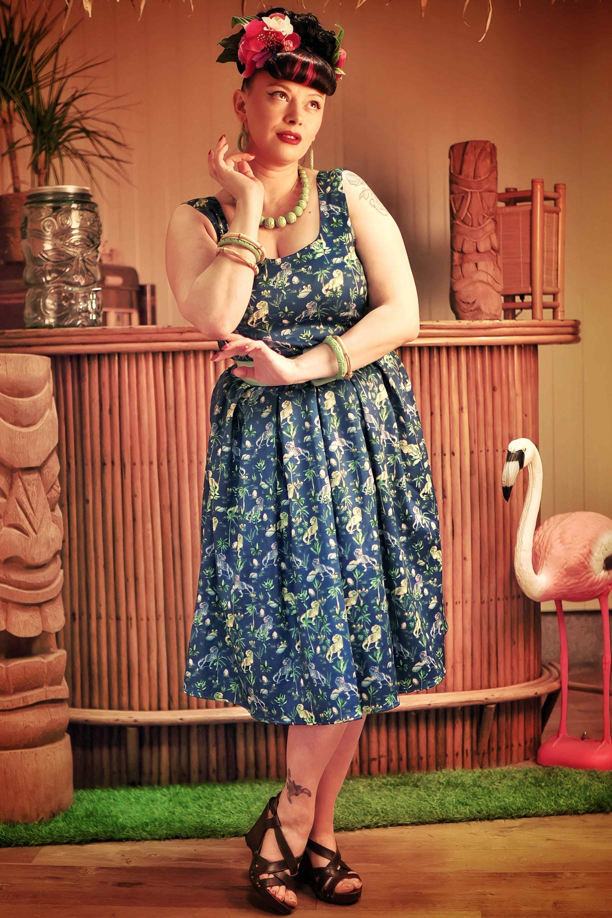Amanda Navy Blue T-Rex Dress
