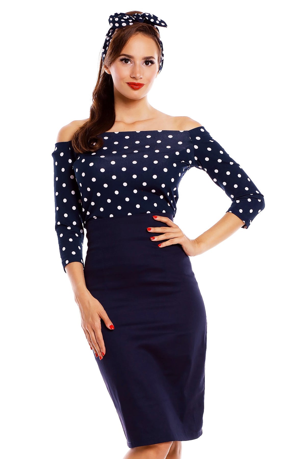 Gloria Navy Blue Polka Dot Top