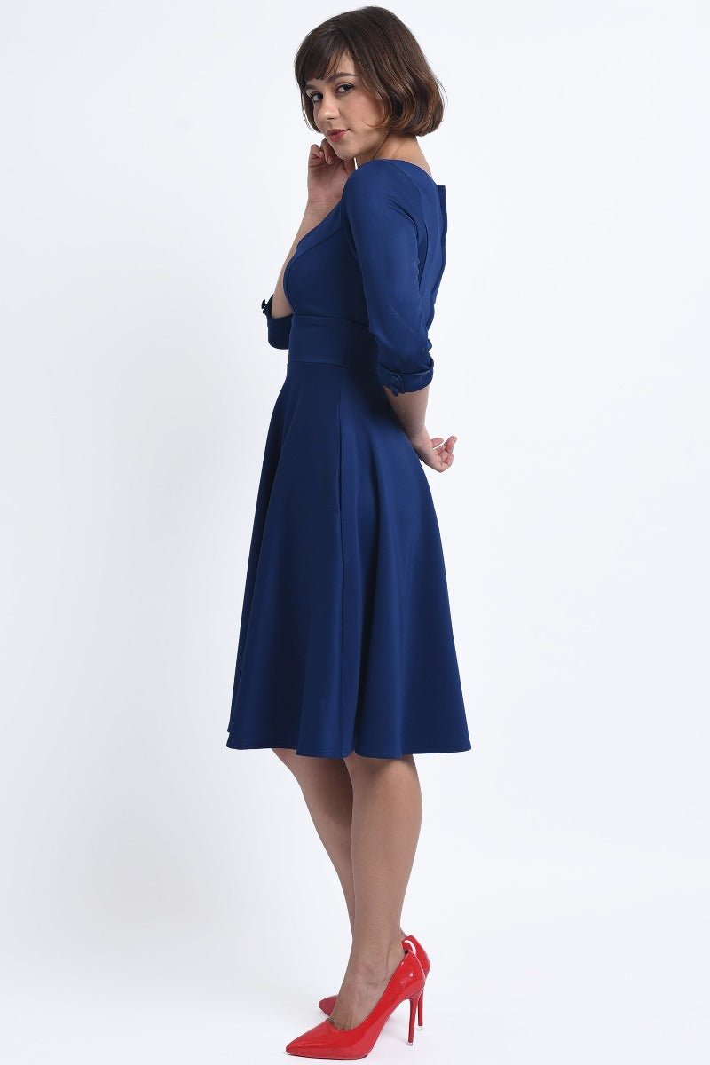 Debra Long Sleeves Stretchy Dress in Navy