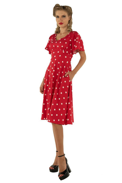 Janice Summer Tea Dress in Red/White Polka Dot Print