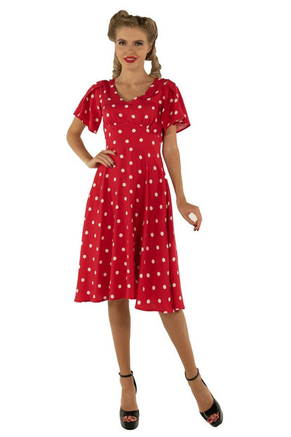 Janice Summer Tea Dress in Red/White Polka Dot Print