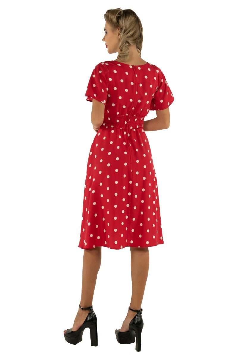 Janice Summer Tea Dress in Red/White Polka Dot Print