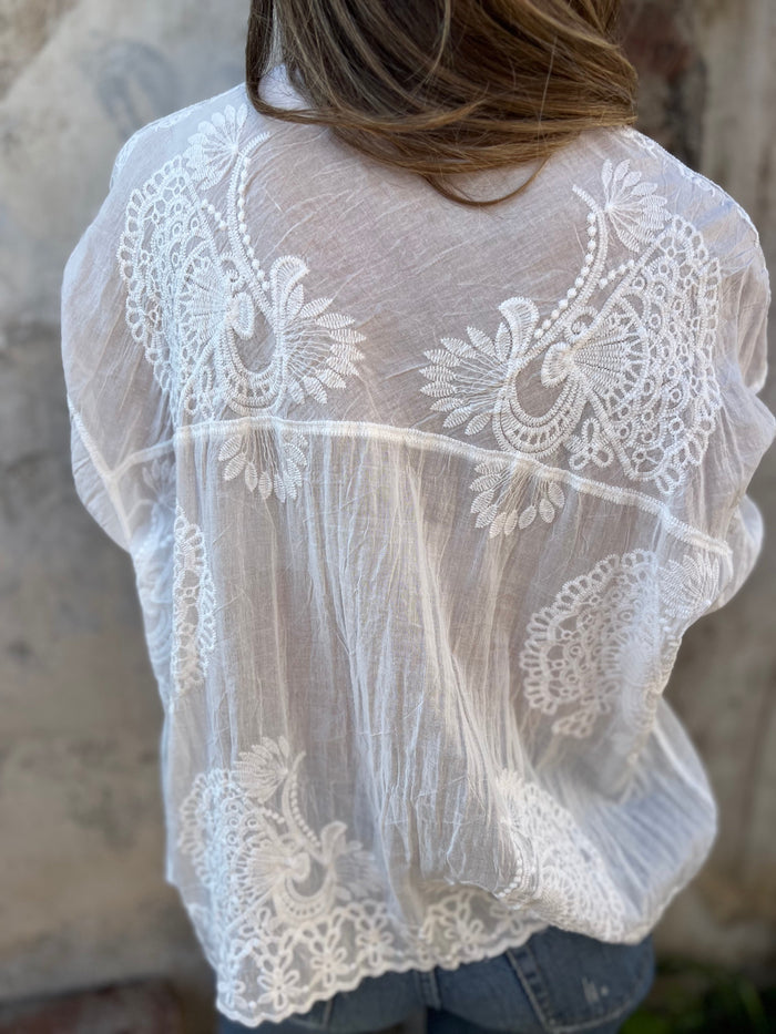Vivienne | Women's Lace Blouse Long Sleeve Button Down Embroidered Top