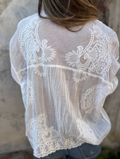 Vivienne | Women's Lace Blouse Long Sleeve Button Down Embroidered Top