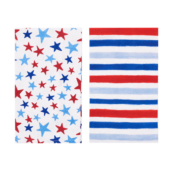 A Watercolor Stars & Stripes Printed Kitchen Towel, Set of 2.