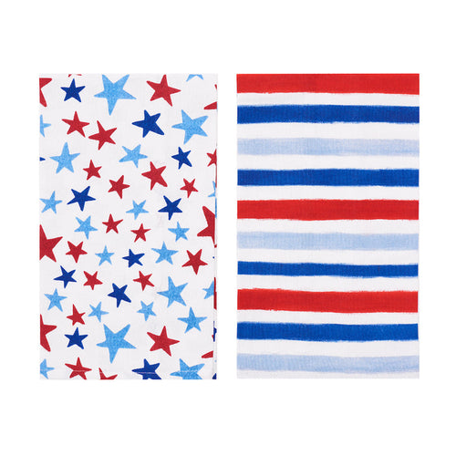 A Watercolor Stars & Stripes Printed Kitchen Towel, Set of 2.