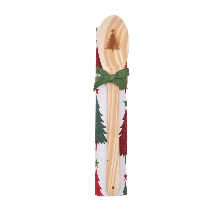A Whimsical Christmas Tree Kitchen Towel & Spoon Set.