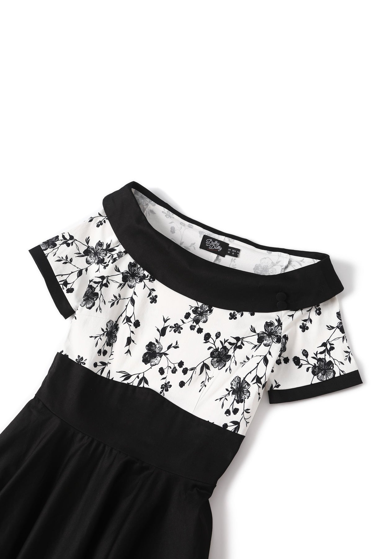 Darlene White & Black Floral Roll Collar Dress