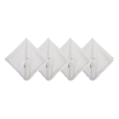 White Egret Table Linens table linens displayed as a coordinated tabletop setting.