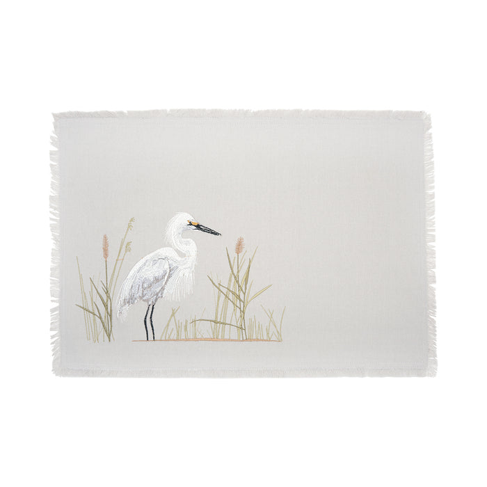 White Egret Table Linens table linens displayed as a coordinated tabletop setting.