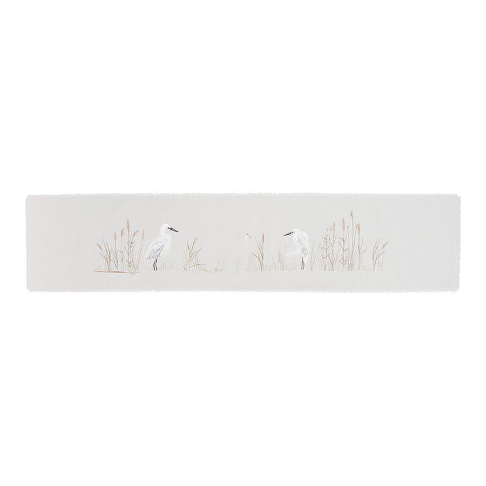 White Egret Table Linens table linens displayed as a coordinated tabletop setting.