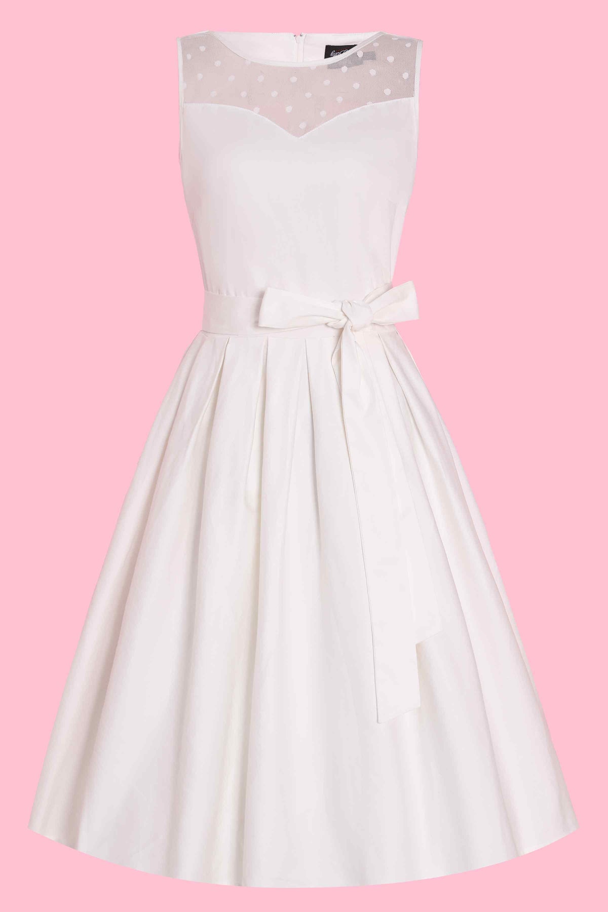 Elizabeth White Mesh Panel Bridal Swing Dress