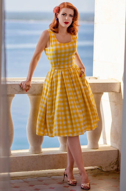 Amanda Yellow Gingham Check Vintage Dress
