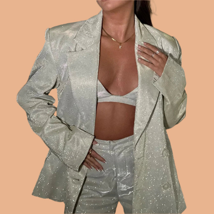 Women's Dazzling Sequin Blazer Set Stylish Evening Wear High-Quality Fabric