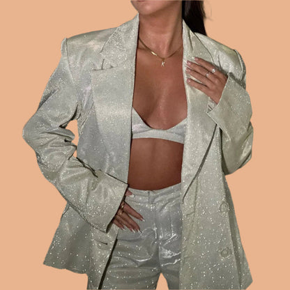 Women's Dazzling Sequin Blazer Set Stylish Evening Wear High-Quality Fabric