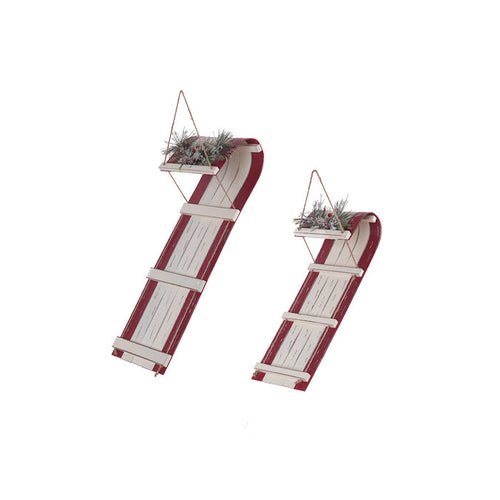 A Wooden Sled Ornaments, Set of 2.